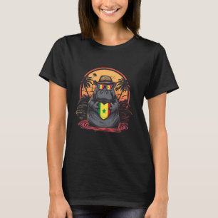 Senegal-Flagge Nilpferd Nashorn Sonnenuntergang He T-Shirt
