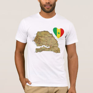 Senegal-Flaggen-Herz und Karten-T - Shirt