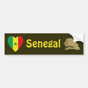 Senegal Flaggenherz + Karte Autoaufkleber