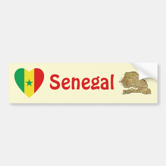 Senegal Flaggenherz + Karte Autoaufkleber (Vorne)