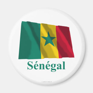 Senegal Wave Flag mit Namen in Französisch Magnet