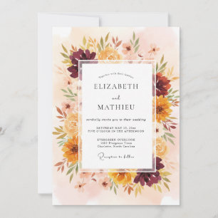 Senf Bordeaux-Dahlie Hochzeit Einladung