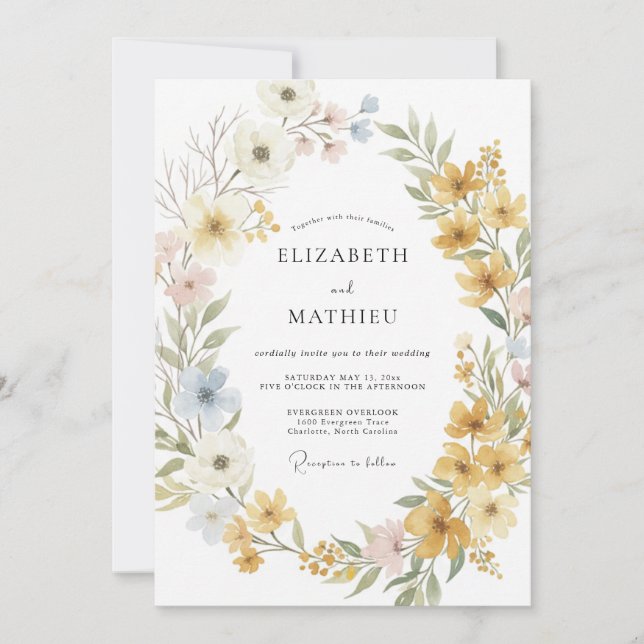 Senf Botanische Boho-Hochzeit Einladung (Vorderseite)