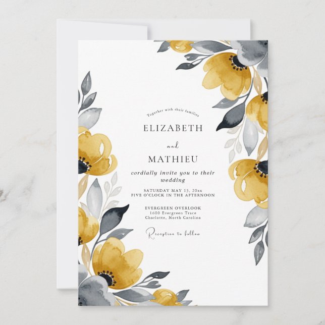 Senf Chic Botanische Hochzeit Einladung (Vorderseite)