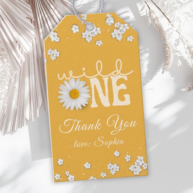 Senf-Daisy-Wild-One 1. Geburtstag Geschenkanhänger (Von Creator hochgeladen)