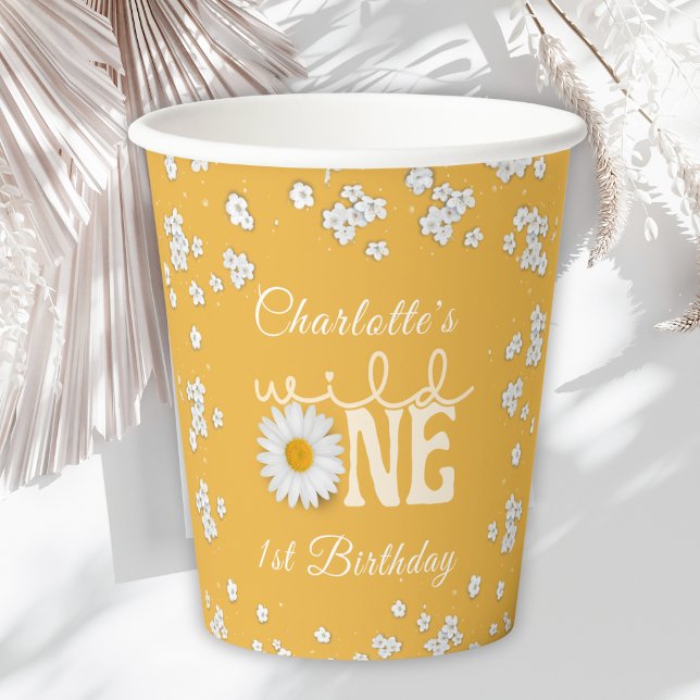Senf-Daisy-Wild-One 1. Geburtstag  Pappbecher (Von Creator hochgeladen)