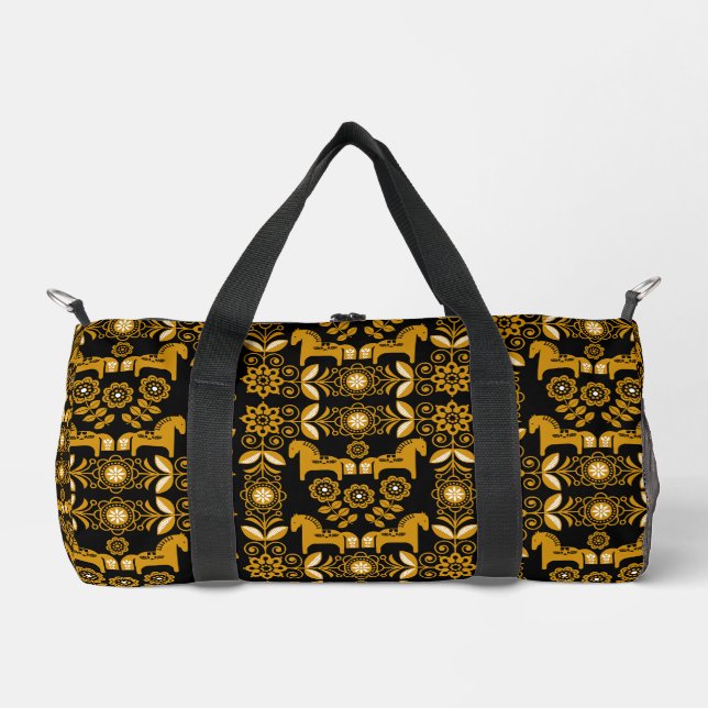 Senf-Dala-Schwedisches-Pferd-Druck Duffle Bag (Vorderseite)