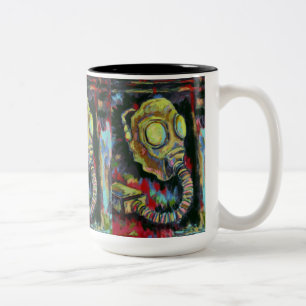 Senf-Gelb, Gasmaske-Kaffee-Tassen-Kunst Zweifarbige Tasse
