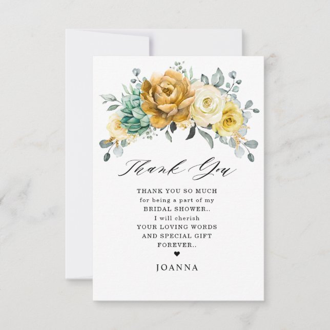 Senf Gelbe Blumenweide Grünes Brautparty Dankeskarte (Vorderseite)