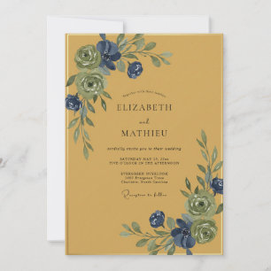 Senf Indigo Rebe Hochzeit Einladung