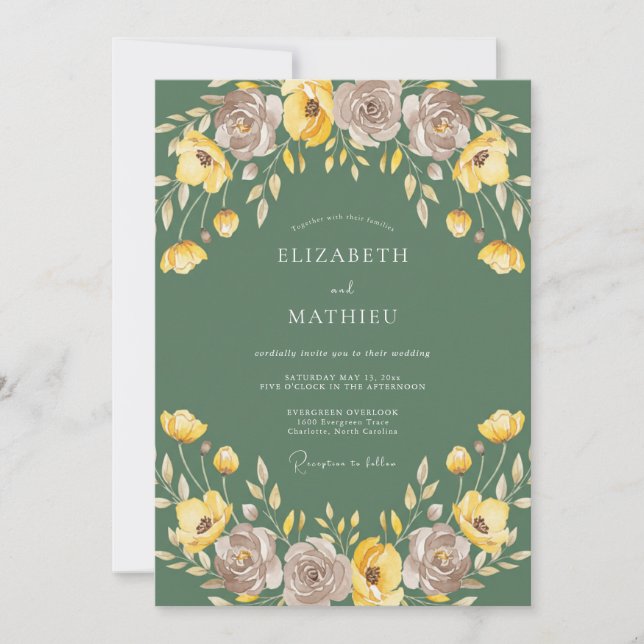 Senf-Lavendel-Hochzeit bemalt Einladung (Vorderseite)