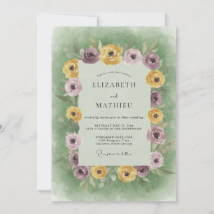 Senf-Lila-Ranunculus-soft-Eukalyptus-Hochzeit Einladung