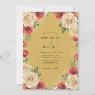Senf-Mohn-Gemalte Hochzeit Einladung