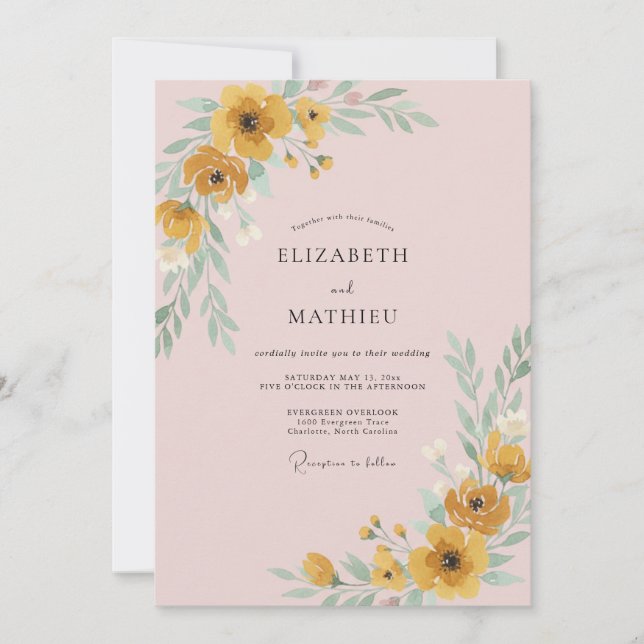 Senf-Mohn-Rosé-Hochzeit Einladung (Vorderseite)