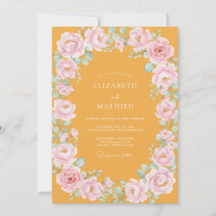 Senf-Pfirsich-Ranunculus-Eukalyptus-Hochzeit Einladung