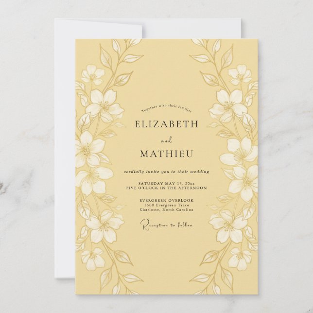 Senf Raffinierte Botanische Hochzeit Einladung (Vorderseite)