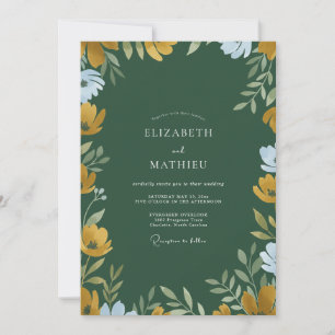 Senf-Smaragd-Wildblumen-Hochzeit Einladung