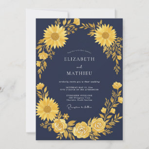 Senf-Sonnenblume-Mitternacht-Eukalyptus-Hochzeit Einladung