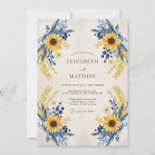 Senf-Sonnenblumen-Getreide-Eukalyptus-Hochzeit Einladung
