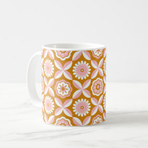 Senf- und Rosa-Retro-Blume Kaffeetasse