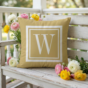 Senf und Weiß Klassisches Quadrat Monogramm Kissen