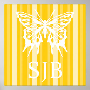 Senf Viktorianischer Damenstreifen mit Schmetterli Poster