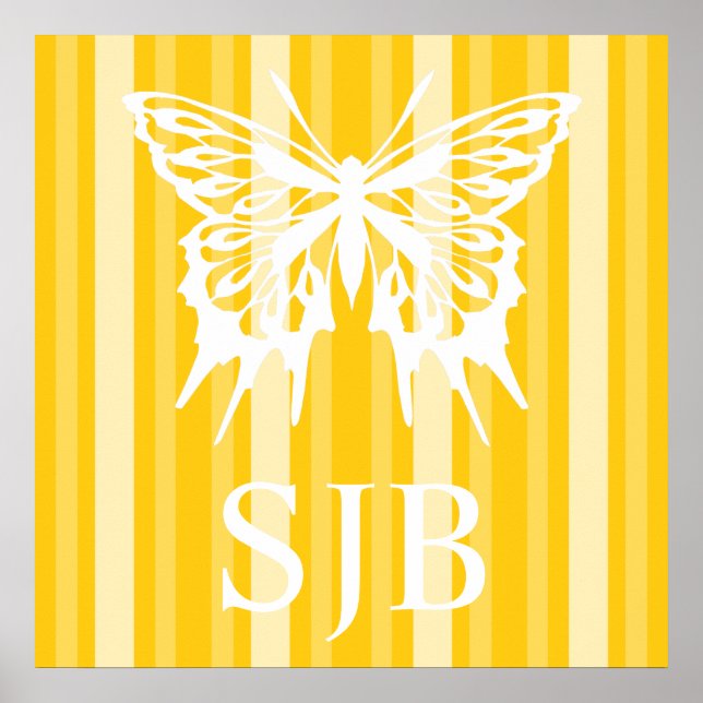 Senf Viktorianischer Damenstreifen mit Schmetterli Poster (Vorne)