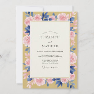 Senfblatt Rosa Rosenhochzeit Einladung