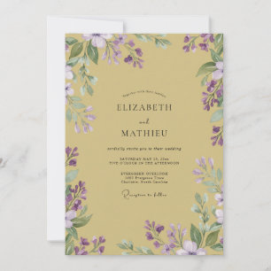 Senfgelb Blasslila Wisterien-Hochzeit Einladung