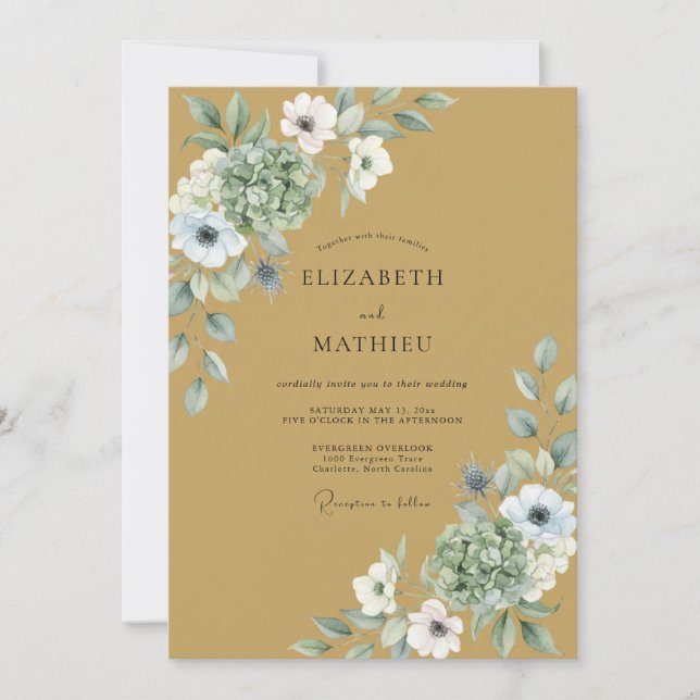 Senfgelb Blatt Hochzeit Einladung (Vorderseite)