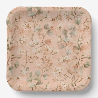 Senfgelb Blumen Vintage Rebe Botanischer Baby-Deck Pappteller