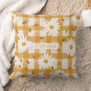 Senfgelb Gänseblümchen Creme Farmhaus Gingham Kissen