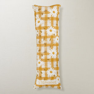 Senfgelb Gänseblümchen Creme Farmhaus Gingham Seitenschläferkissen