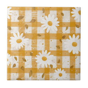 Senfgelb Gänseblümchen Creme Farmhouse Gingham Fliese