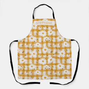 Senfgelb Gänseblümchen Creme Farmhouse Gingham Schürze