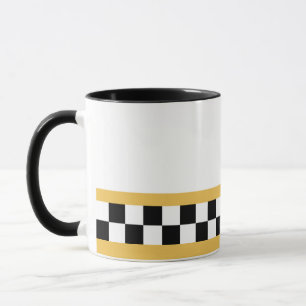 Senfgelb gestreifte Schachbretter Tasse