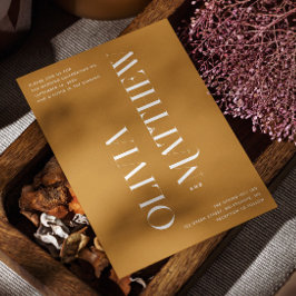 Senfgelb-Minimalistische Foto Hochzeit + QR-Code Einladung