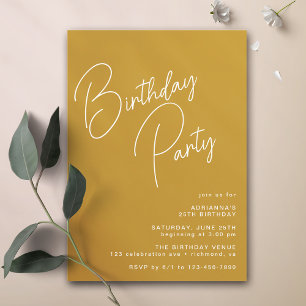 Senfgelb   Moderne Typografie Boho Birthday Einladung