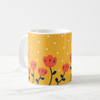 Senfgelb-orange rote Tulpen-Retro-Blumen-Kaffeetas Kaffeetasse