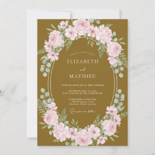 Senfgelb-Rosa-Kranz-Hochzeit Einladung