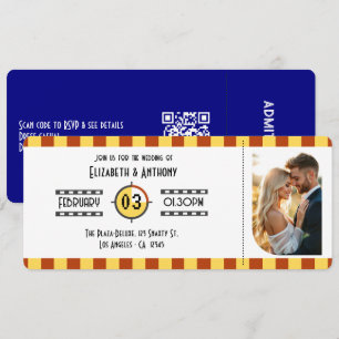 Senfgelb, Rostrot & Navy Kinokarte Hochzeit Einladung