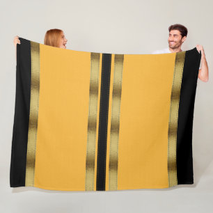 Senfgelb Schwarz Gold Geometrisch Gestreift Fleecedecke