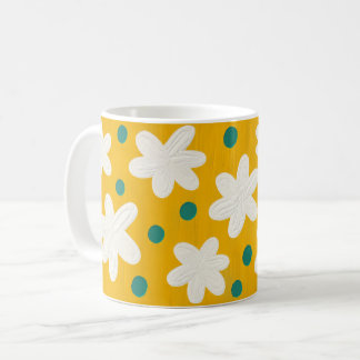 Senfgelb Teal Handbemalte Blumenkaffeetasse Kaffeetasse