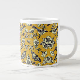 Senfgelb und Navy Vögel, Schmetterlinge und Blume Jumbo-Tasse