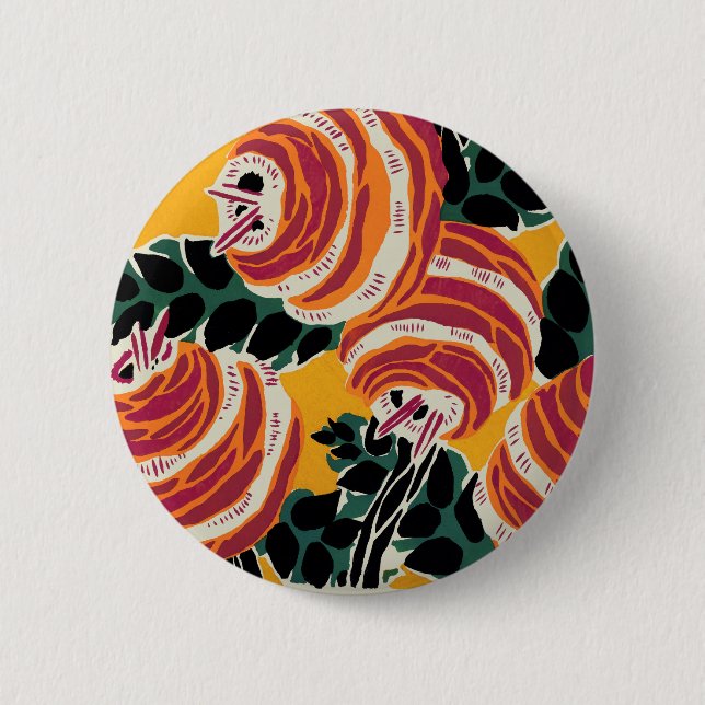 Senfgelb und Orange Art Deco Floral Dekor Button (Vorderseite)