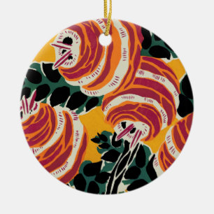 Senfgelb und Orange Art Deco Floral Dekor Keramik Ornament