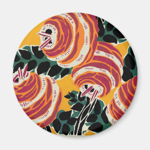 Senfgelb und Orange Art Deco Floraldekoration Magnet