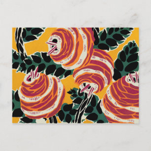 Senfgelb und Orange Art Deco Floraldekoration Postkarte