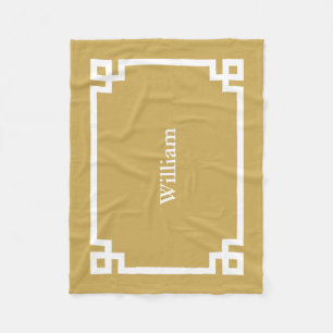 Senfgelb und Weiß Griechischer Schlüssel Monogramm Fleecedecke