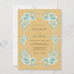 Senfgelb verzierte Vintage-Hochzeit Einladung